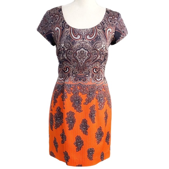 CLUB MONACO RAEANNE SILK WOOL NAVY ORANGE PAISLEY MINI DRESS - 0 - Picture 2 of 12